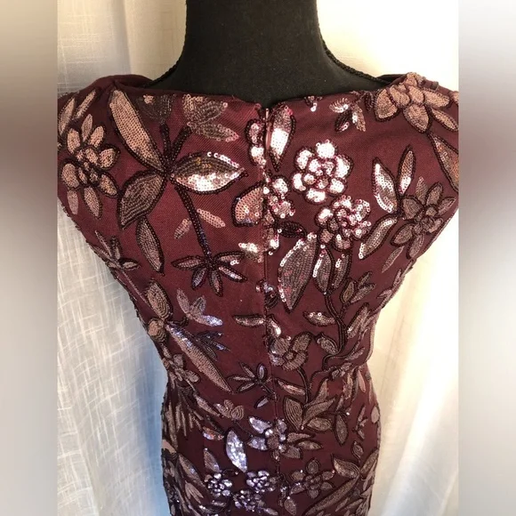 JS Collection Burgundy Floral Sequin Sleeveless Dress size 8 - Picture 12 of 16